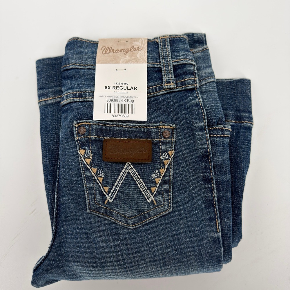 Wrangler Girls Trouser Jeans 6X Regular Dark Wash Wide Leg Denim 112338909 NWT